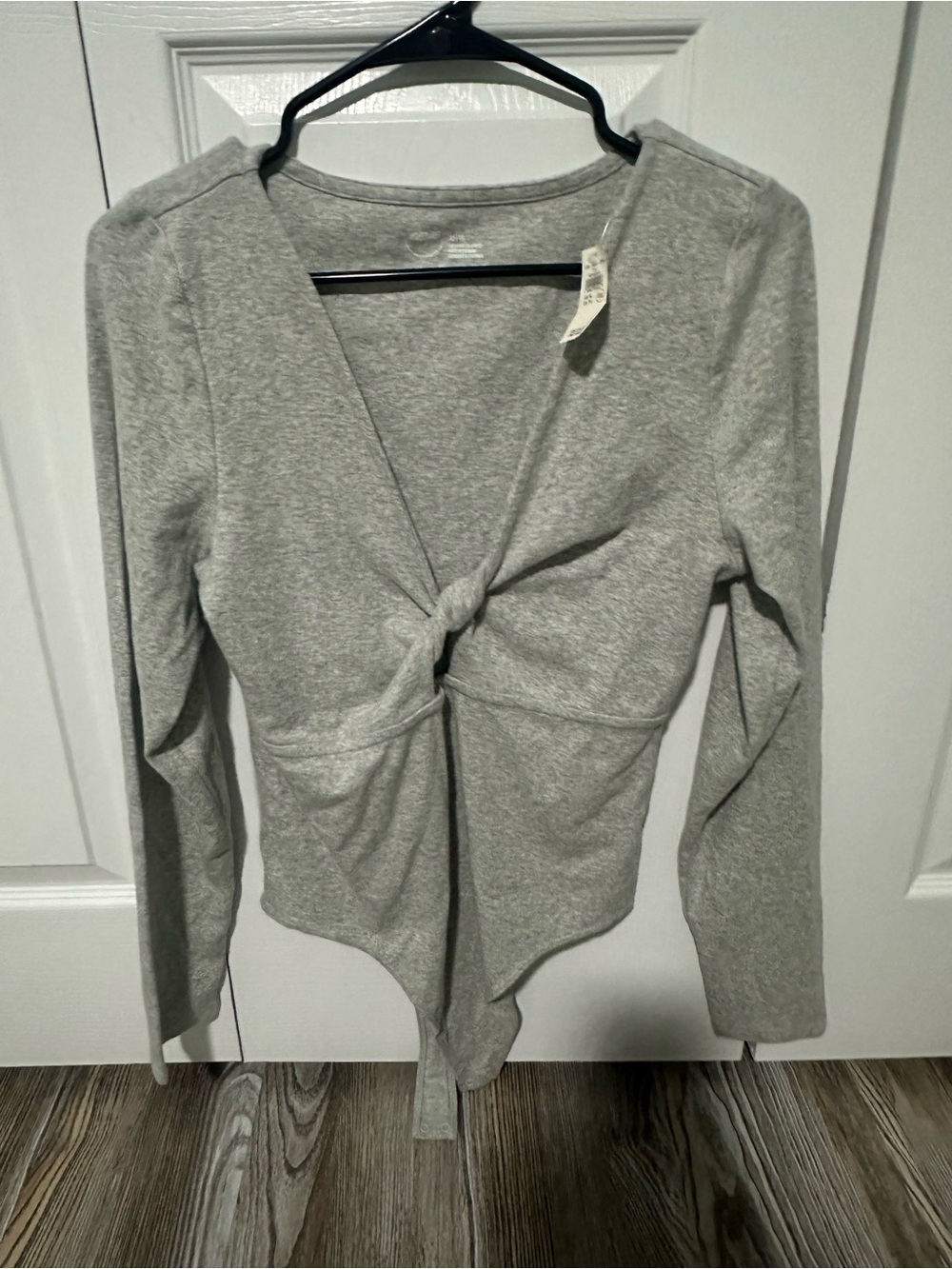 aerie Gray Twist-Front Long Sleeve Bodysuit